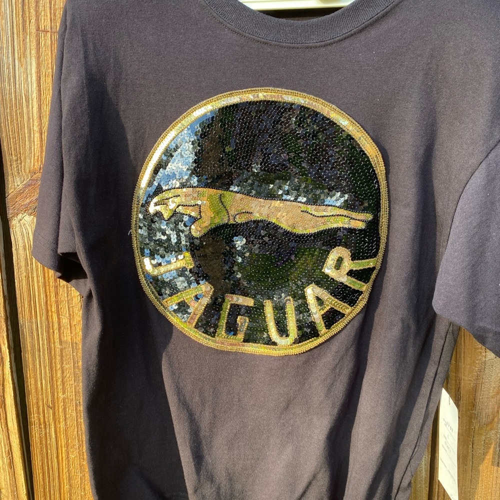 Vintage Black Jaguar sequined t-shirt.  Size L.  Shoulder pads. New with tag.